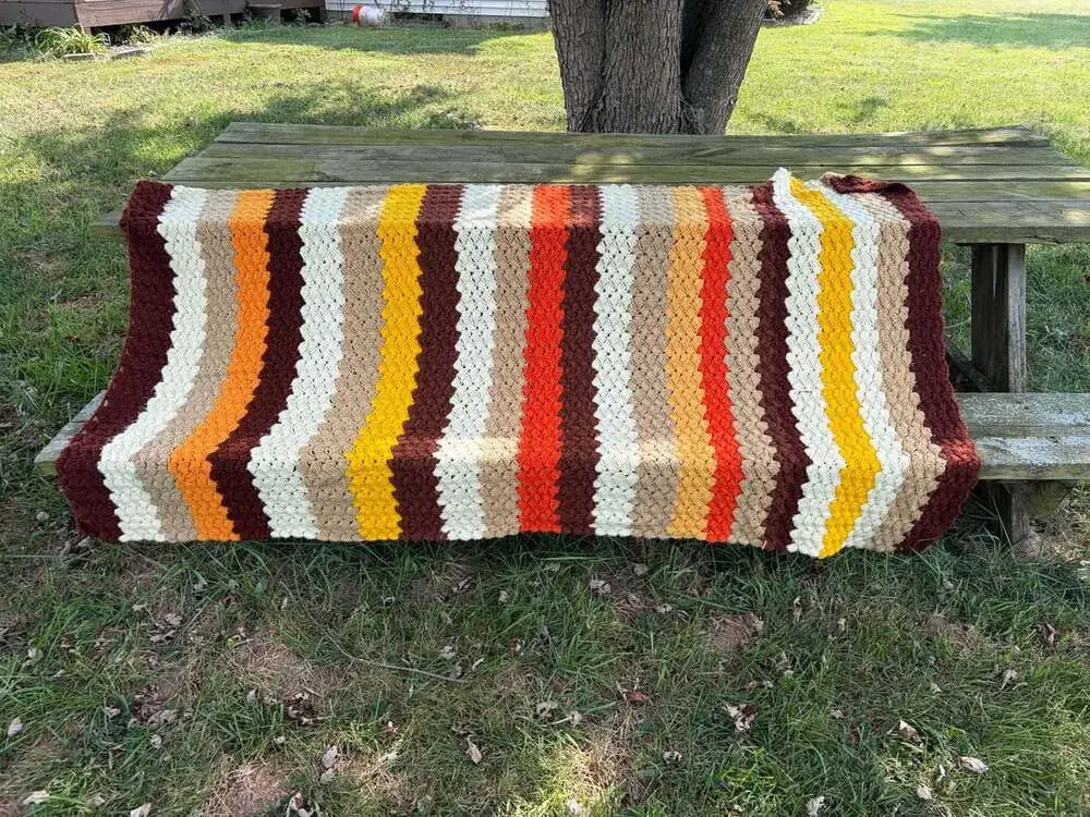Vintage Hand Crocheted Striped Afghan Blanket